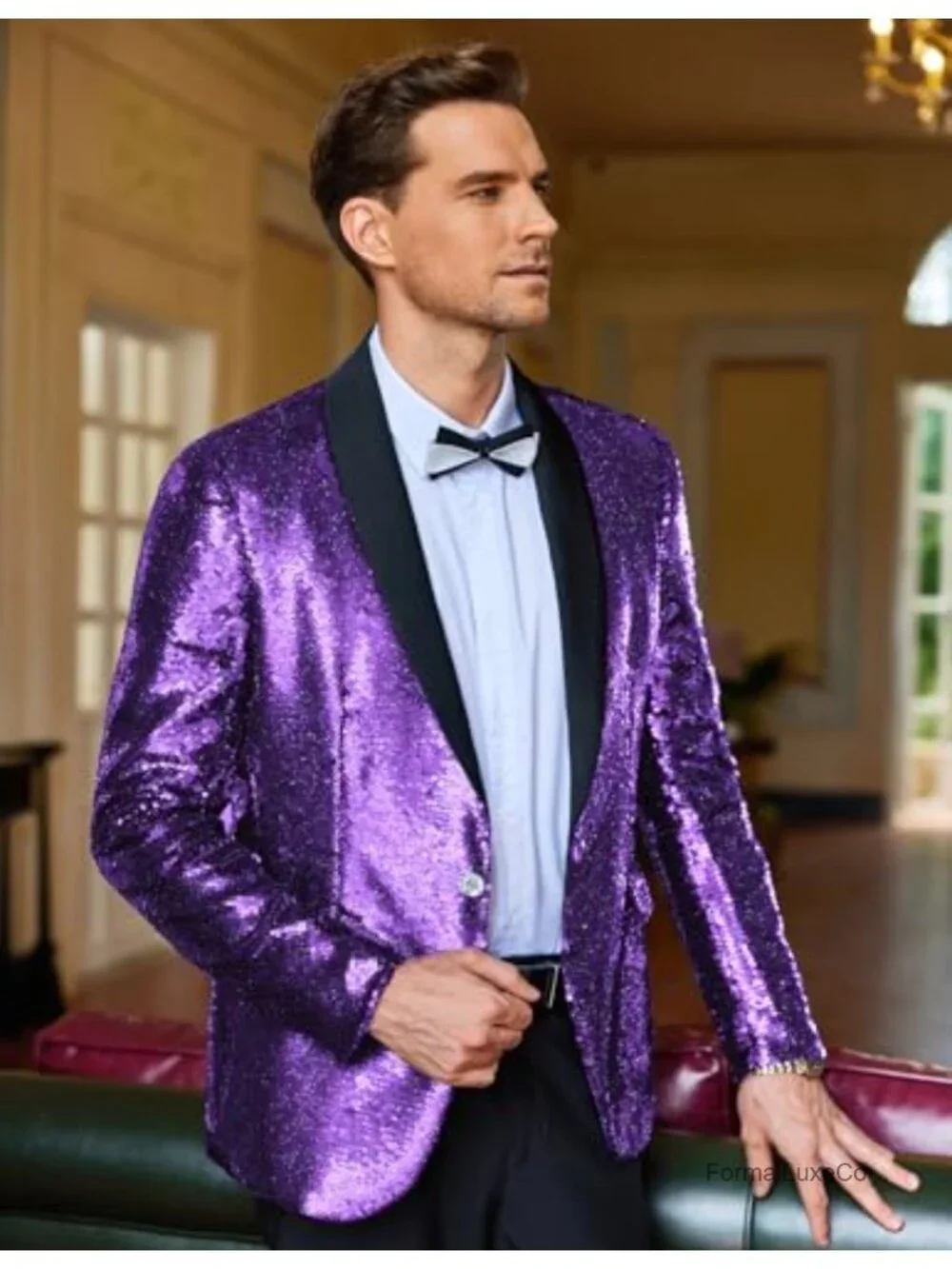 Men's Sequin Blazer Tuxedo Jacket One Button Shawl Collar Party Prom